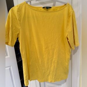 Lauren by Ralph Lauren-Bateau Neck Short Sleeve T- Shirt, Yellow, Size XL